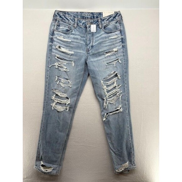American Eagle Outfitters Denim - American Eagle Jeans Womens 12 Long Blue Hi Rise Tomgirl Light Wash Ripped Denim